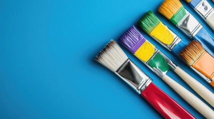 Fototapeta premium Colorful Paintbrushes Arranged on a Blue Background