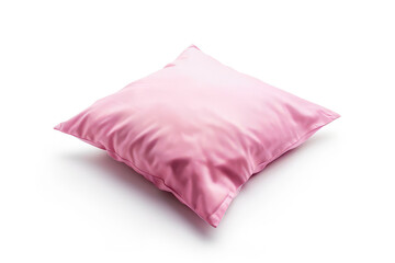 A soft pink pillow resting on a white background, ideal for comfort and decoration.