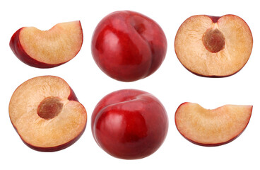 ripe plum, halves and pieces isolated, transparent PNG, PNG format, Fresh plums, Collection