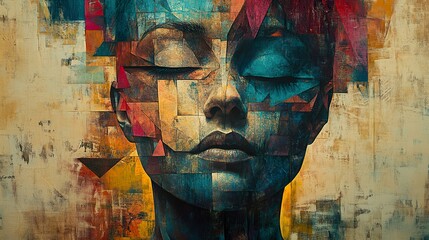 Abstract Cubist Portrait of a Woman with Closed Eyes