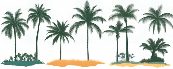Fototapeta premium Tropical Paradise, Palm Trees on Sandy Shores, Lush Greenery, Vibrant Summer