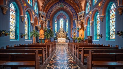 Fototapeta premium Vibrant Interior of a Stunning Empty Church