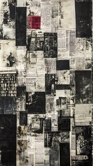 Pieces of random black and white newspapers on the wall as a classic wallpaper background