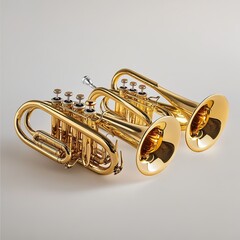Naklejka premium Golden Trumpets: Musical Instruments, Brass Band, Melody