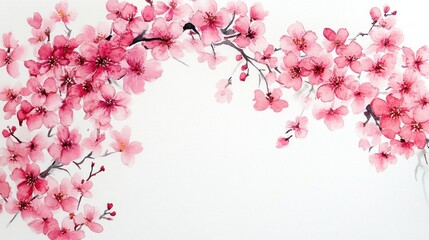 Fototapeta premium Watercolor Cherry blossom blooming flower,Sakura tree or forest side view,Cherry tree spring flower background,elements for environment and garden,botanical in spring season.