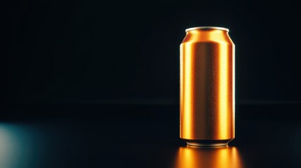 Illuminated Beverage Can Mockup in Natural Light on Dark Background