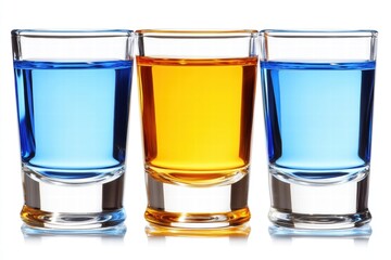 Three Colorful Shots of Liquid in Glasses