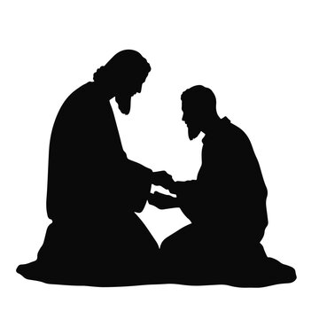 jesus christ and disciple kneeling silhouette clip art preview
