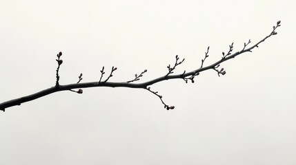 Serene Branch with Blossoms: Minimalist Spring Nature Photography