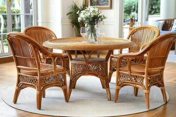 Obraz premium Rattan Dining Set with Flowers