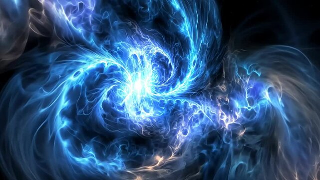 Swirling blue and white light patterns create a mesmerizing cosmic effect in dark space