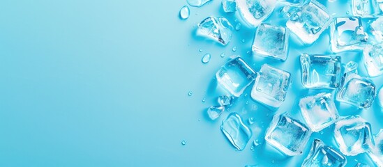 Ice cubes on blue background.