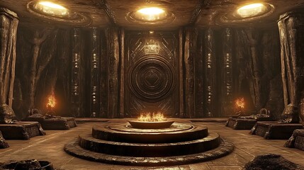 Obraz premium Mystical Chamber: A Stunning 3D Render of an Ancient, Ornate Shrine. AI Generated