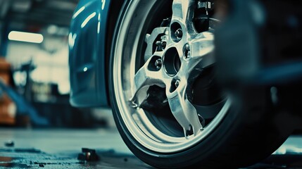 Fototapeta premium Close-up of a Sleek Sports Car Wheel
