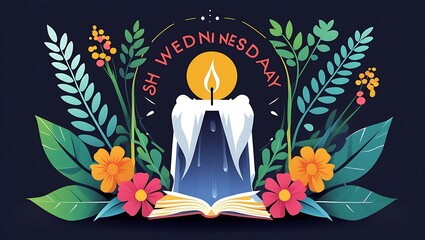 Ash Wednesday Candle Open Book Floral Design
