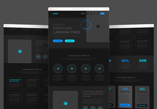 Modern Dark Minimal Landing Page Wireframe Template