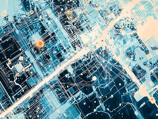 Naklejka premium High tech abstract background with metallic colors and shiny trails, blue and white technological illustration wallpaper