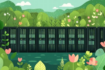 Green Technology Server Room in a Lush Garden