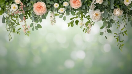 Floral Background with Soft Greenery and Roses