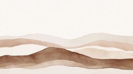Obraz premium An abstract watercolor painting featuring horizontal lines in various shades of brown and beige, creating a layered effect. The lines appear to represent a stylized landscape or waves.