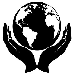 Earth in Hands vector silhouette