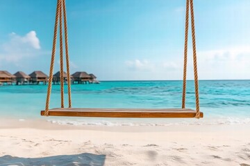 Empty Wooden Swing on Tropical Beach
