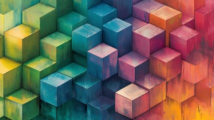 Fototapeta premium 3d cubes stack with colorful design on each other rainbow color themed geometric wallpaper