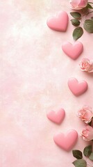 Fototapeta premium Pink hearts and roses. Romantic background.