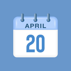 April 20 - calendar and Time planner. Daily Calendar Icon reminder. Vector Illustration.