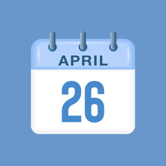 April 26 - calendar and Time planner. Daily Calendar Icon reminder. Vector Illustration.