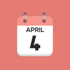 April 4 - calendar and Time planner. Daily Calendar Icon reminder. Vector Illustration.