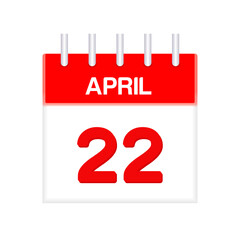 April 22 - calendar and Time planner. Daily Calendar Icon reminder. Vector Illustration.