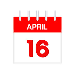 April 16 - calendar and Time planner. Daily Calendar Icon reminder. Vector Illustration.
