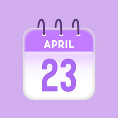 April 23 - calendar and Time planner. Daily Calendar Icon reminder. Vector Illustration.