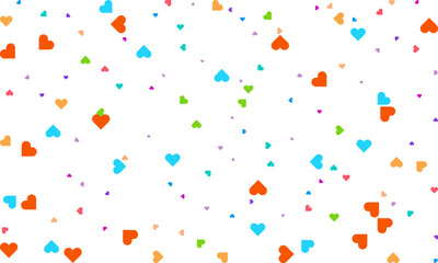 Heart Symbol on white background with spread confetti styel, Random colored heart shaped Spread confetti design. celebration template.