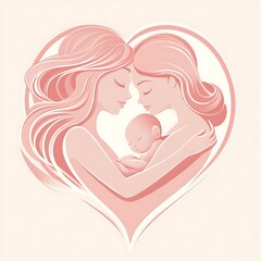 Mom with a child in her arms. Mothers Day design. Colorful concept for poster or card. Mother and baby in flower. Cute vector illustration.
