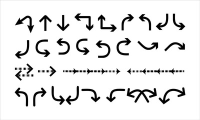 Black arrow collection vector design icon set on white background.