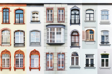 Fototapeta premium A collage of diverse architectural window designs showcasing different styles and colors. isolated on white background