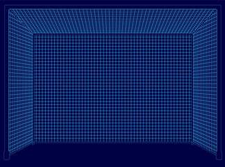 Blue image of a soccer field with a blue background. The field is empty and the blue lines are the only visible elements © German Ovchinnikov