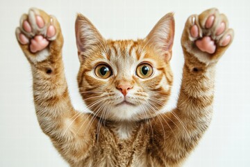 Obraz premium Playful Ginger Cat Raising Paws