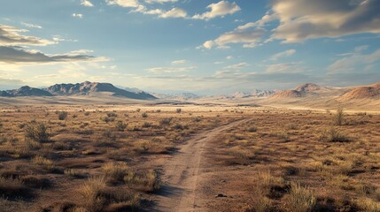 Desert Landscape: Arid Road Through Majestic Mountains