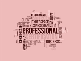 Professional Certification word cloud template. Professional Certification concept vector tagcloud background.