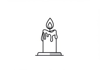 Obraz premium Minimalist candle icon, black and white line drawing, simple flame design, dripping wax