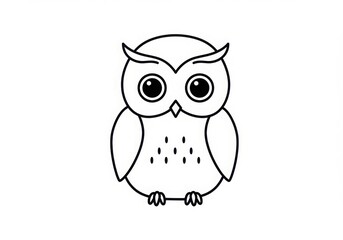 Simple owl icon, minimalist black and white design, large round eyes, tiny beak, symmetric