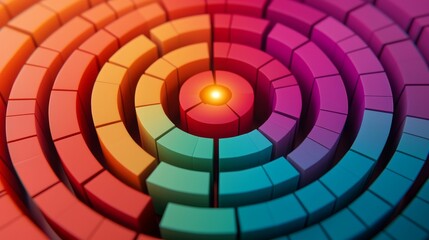 Vibrant Spiral Arrangement of Colorful Blocks in Striking Pattern with Central Glow