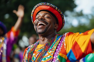 Obraz premium Joyful celebration with colorful attire and laughter.