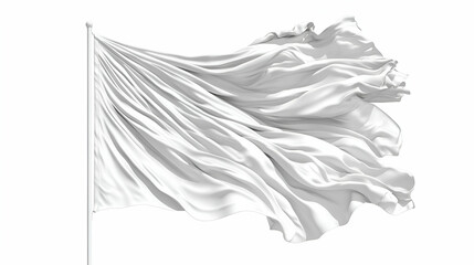 White Flag Waves Dramatically in the Wind, a Symbol of Surrender, Peace, or Truce, Beautifully Flowing Fabric