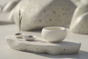 Serene Minimalist Still Life with Tea and Stones