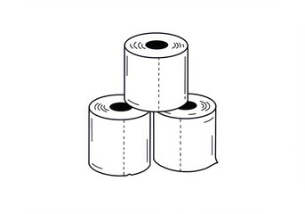toilet paper rolls, stacked, minimalist icon, black and white illustration, simple line drawing