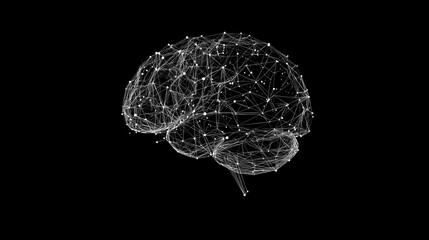 The brain is composed of points, lines and triangles. The polygon shape in the form of artificial intelligence on a dark background. Vector illustration. Graphic concept of the brain